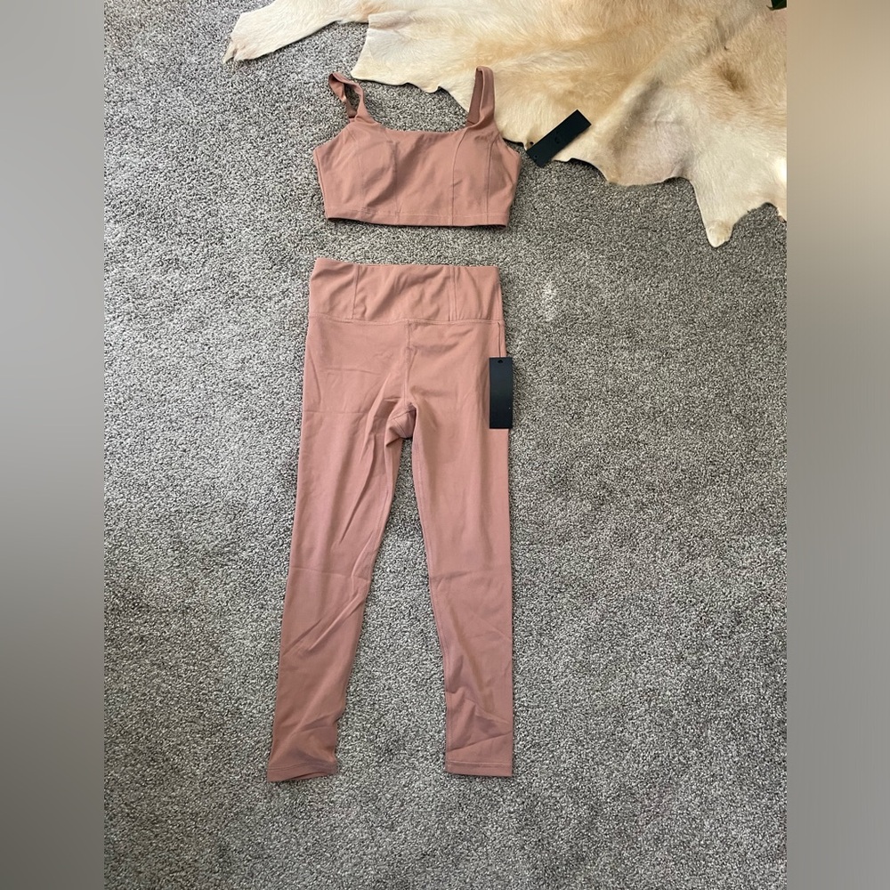 Mono B Dusty Rose High-Waist Leggings & Matching Sports Bra Set